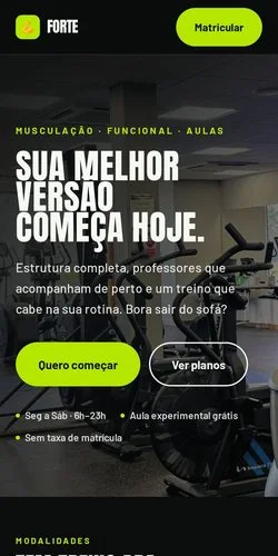 Site de academia aberto no celular