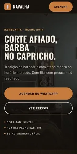 Site de barbearia aberto no celular