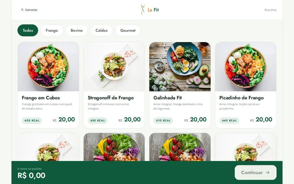 PDV La Fit mostrando o cardápio no terminal